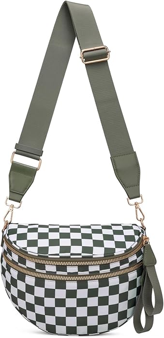 Olive Green & White Checkered Bum Bag