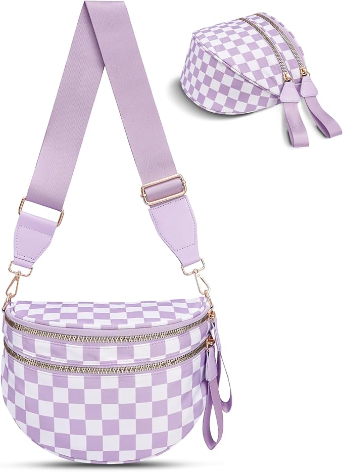 Lavender & White White Checkered Bum Bag